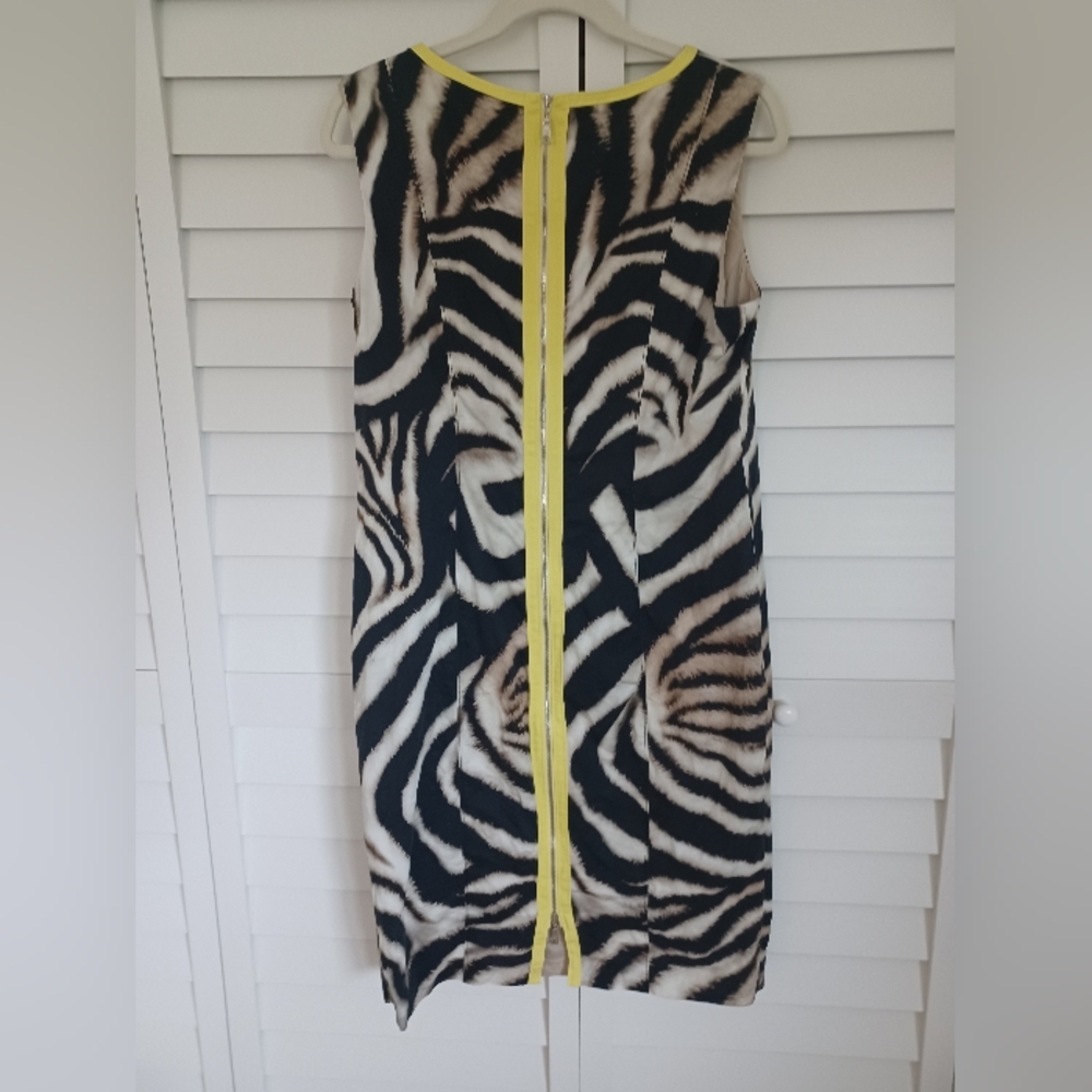 Basler Beige Zebra-Print Midi Dress with Yellow Trim